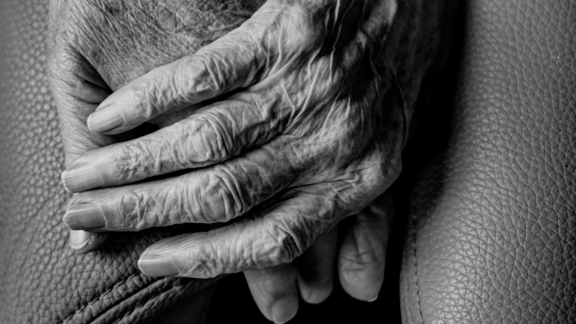 hands of a third age person in black and white on dedham ma